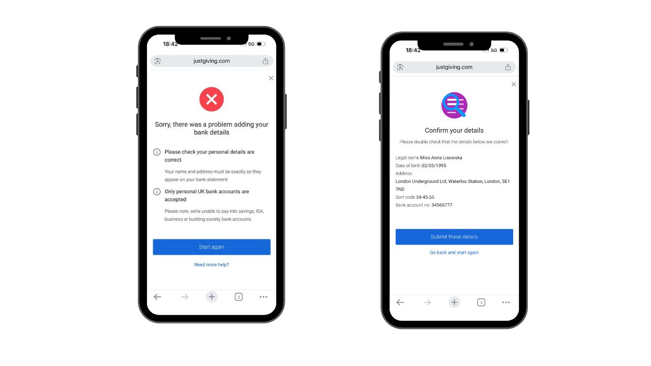 Personal details — grouped fields with inline validation as users type.